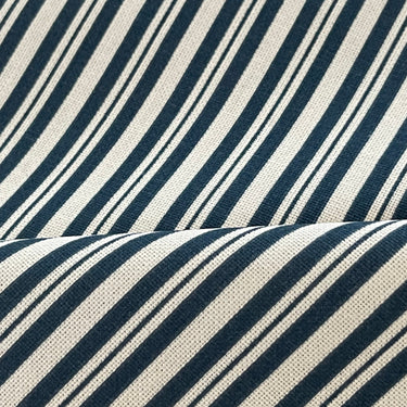 Blue ticking stripe fabric close-up